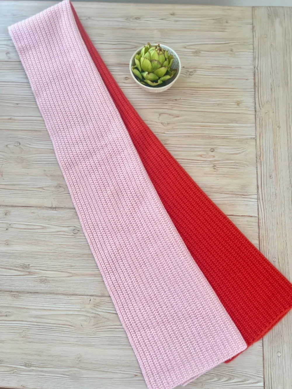 La Ligne 100% Cashmere Colorblock Scarf Red Pink 14 x 72